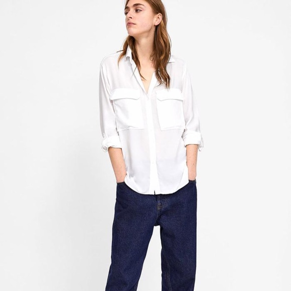 Zara off-white flowy blouse with pockets - Picture 4 of 7